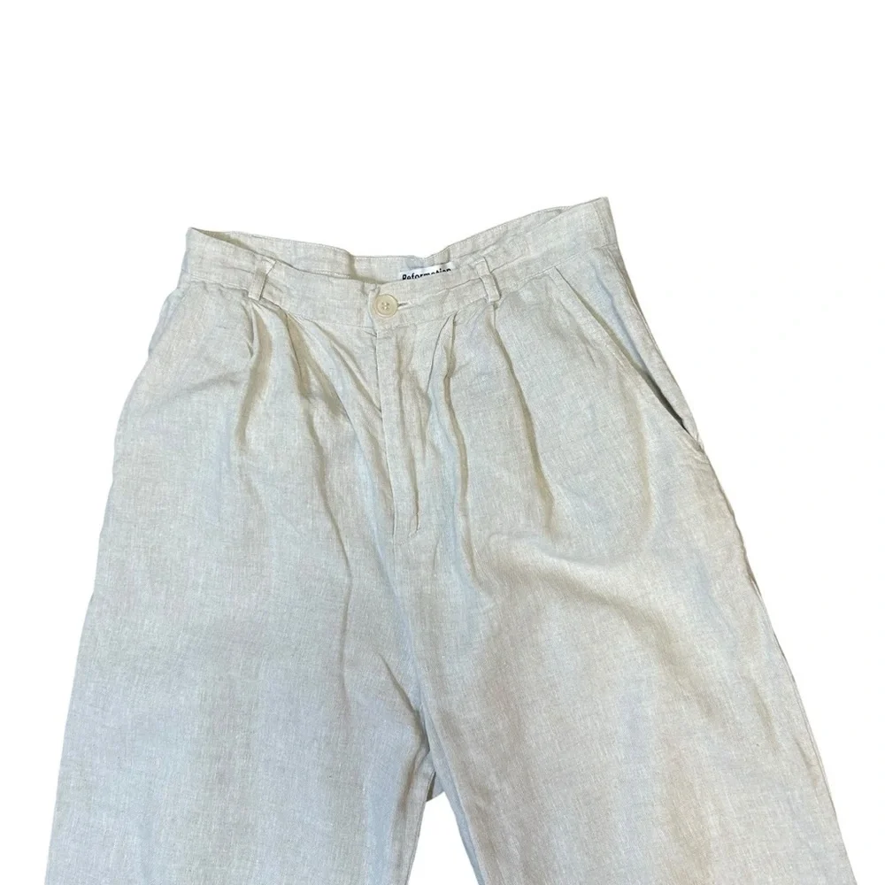 Reformation oatmeal linen vesta wide leg pleated trouser pants size 8 career - Picture 5 of 14